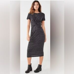 Urban Outfitters Black Midi Dress Twist Front Short Sleeve Size Small